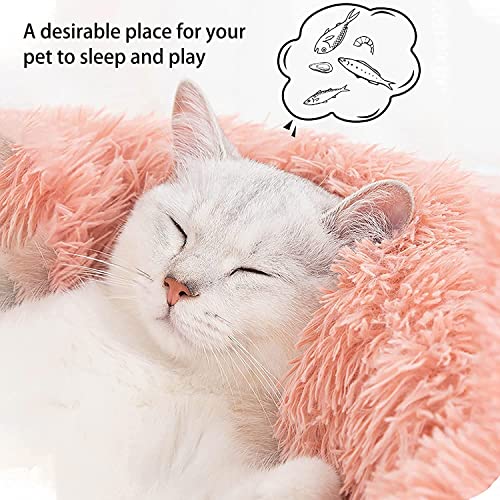 Cat Beds for Indoor Cats - Cat Bed Washable 20/24 inches, Dog Beds for Small Medium Dogs, Anti Anxiety Round Fluffy Plush Faux Fur Pet Bed, Thick Bottom (Pink, Medium) - Image 3