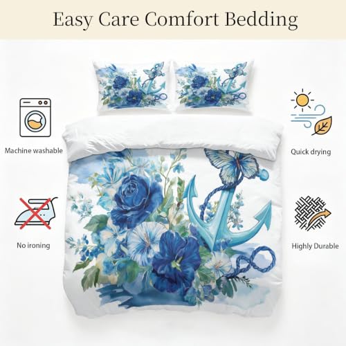 Parure de lit réversible avec housse de couette aquarelle floral et océan - 5