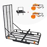 AA Products Hitch Mount Steel Cargo Carrier Basket with 49'' Folding Wheelchair Ramp, Fits 2'' Trailer Mounted Hitches