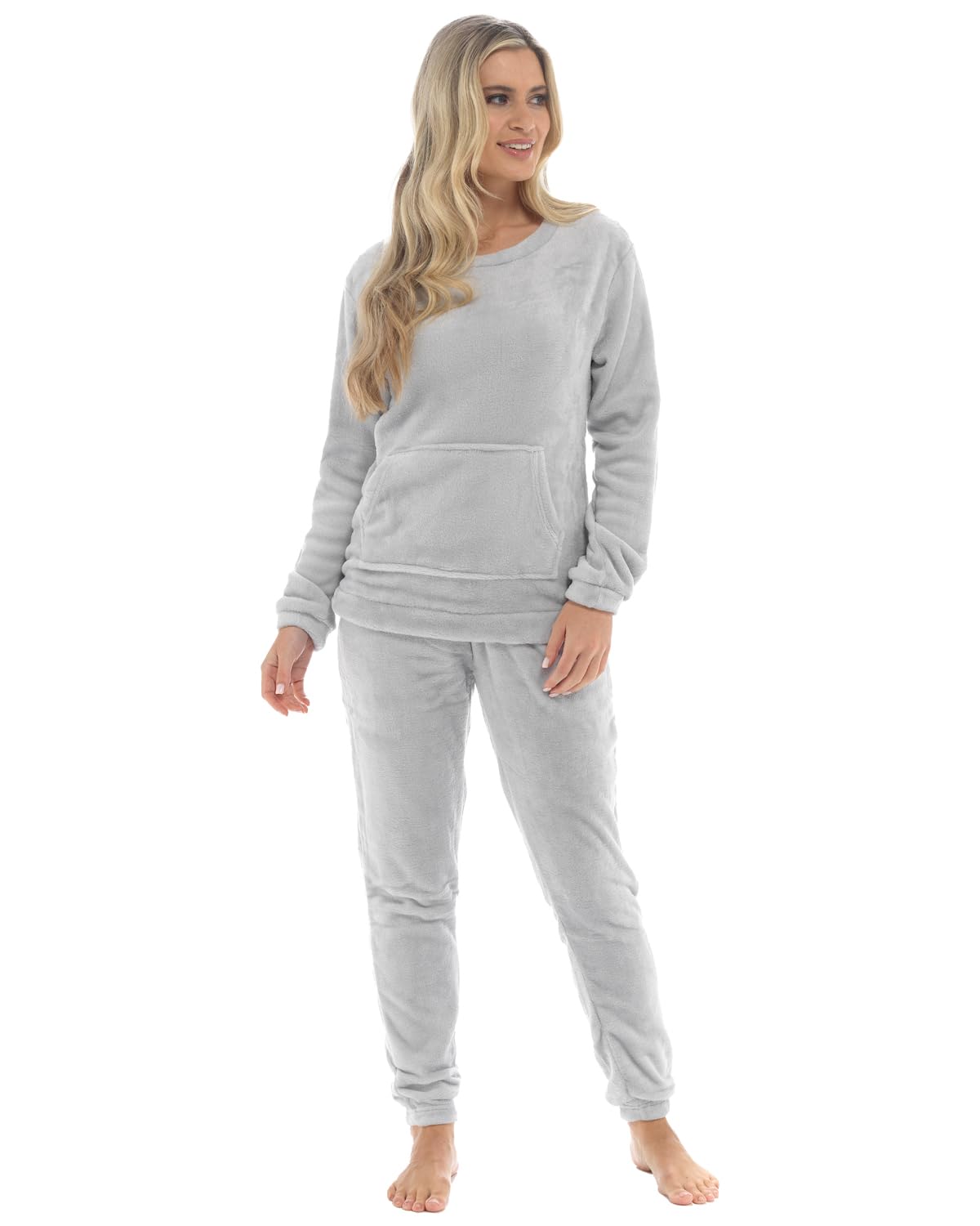 Slumber Hut Women's Plain Grey Fleece Lounge Set Ln1491 Grey 12-14