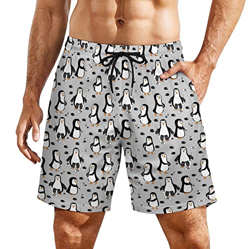 Penguin Hockey Men's Swim Trunks Beach Board Shorts Quick Dry Bathing Suits with Liner - Main Image