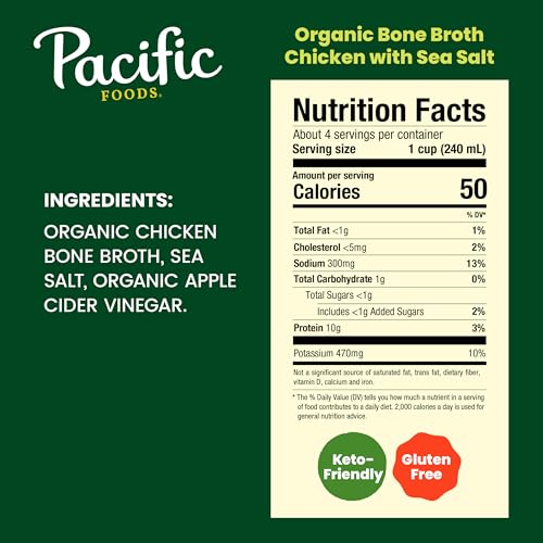 Image of Pacific Foods Organic Chicken Bone Broth With Sea Salt, 32 oz Carton (Pack of 4)