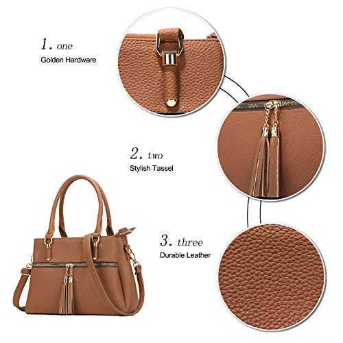 Image of KKXIU Women Satchel Bags Handle Shoulder Handbags and Purses Pockets Zipper Leather Crossbody Bags