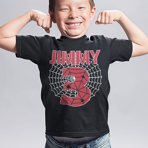 Custom Birthday Shirts for Boys, Spider Customize Name & Age Shirt, Matching Family Custom Shirts Black2