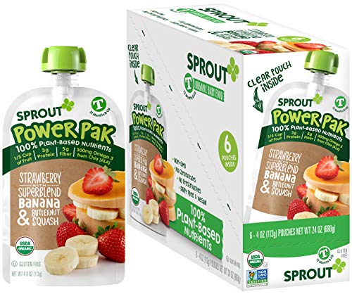 Sprout Organic Baby Food, Stage 4 Toddler Pouches, Strawberry Banana & Butternut Squash Power Pak, 4 Oz Purees (Pack of 6)