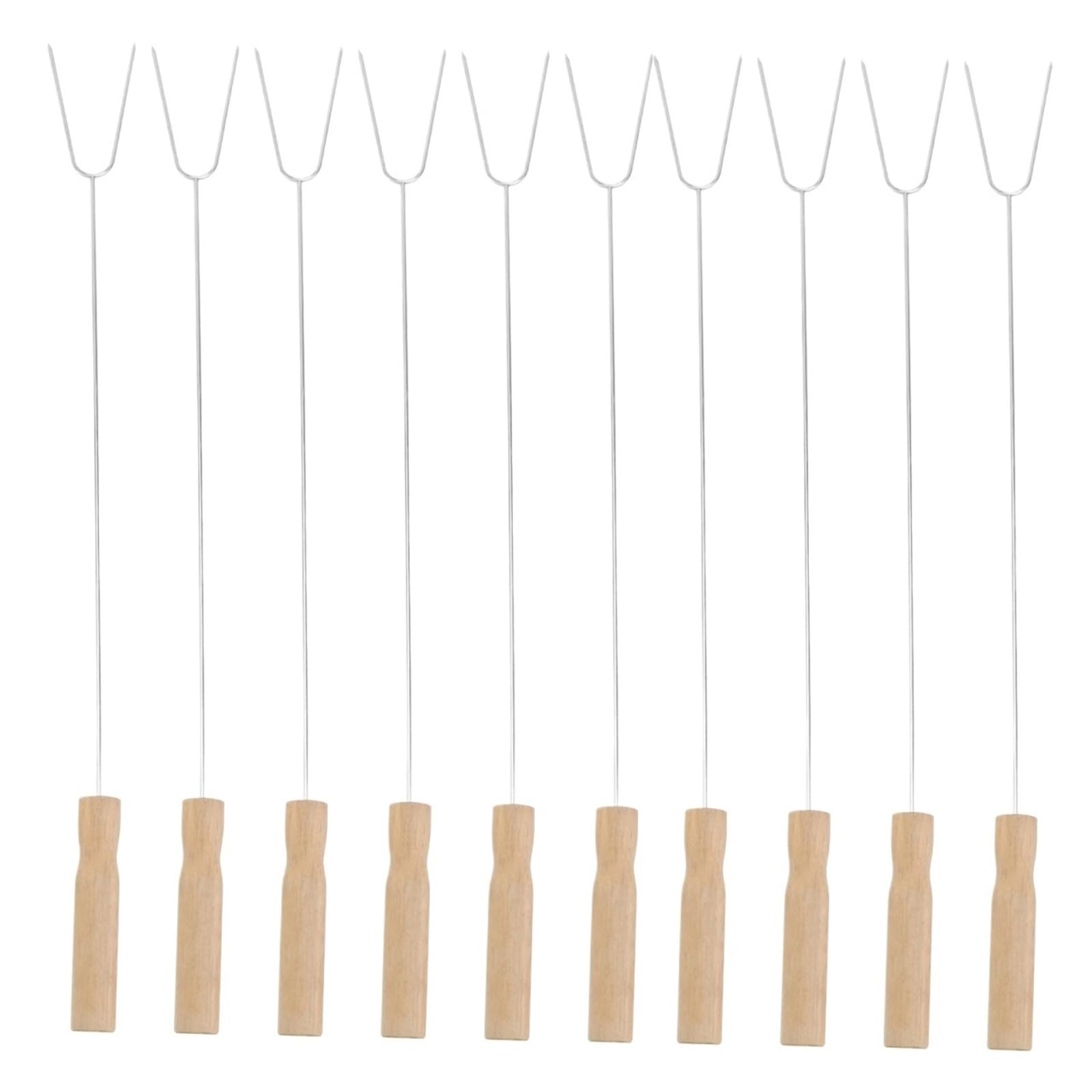 GTHTUHFD Kebab Skewers With Wooden Handle 10Pcs 50.3Cm Stainless Steel Wooden Handle Barbecue Forks Sausage Roasting Stick Tool For Outdoor Camping