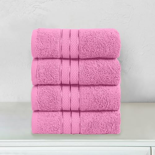 Image of Elegant Comfort Three Line Popcorn Towel Set for Bathroom 16 x 28 inches, Premium Hotel Quality 4-Pack Hand Towels, 100% Turkish Cotton, Soft and Durable, Quick Dry and Highly Absorbent, Light Pink