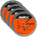 TCT Extreme Gehrungssägetisch, Sägeblatt 216mm x 30mm, Holzsägeblatt, geeignet für LS0815, DWS777, KGS216 (Packung mit 4, 48 Zähne blatt), WELLCUT