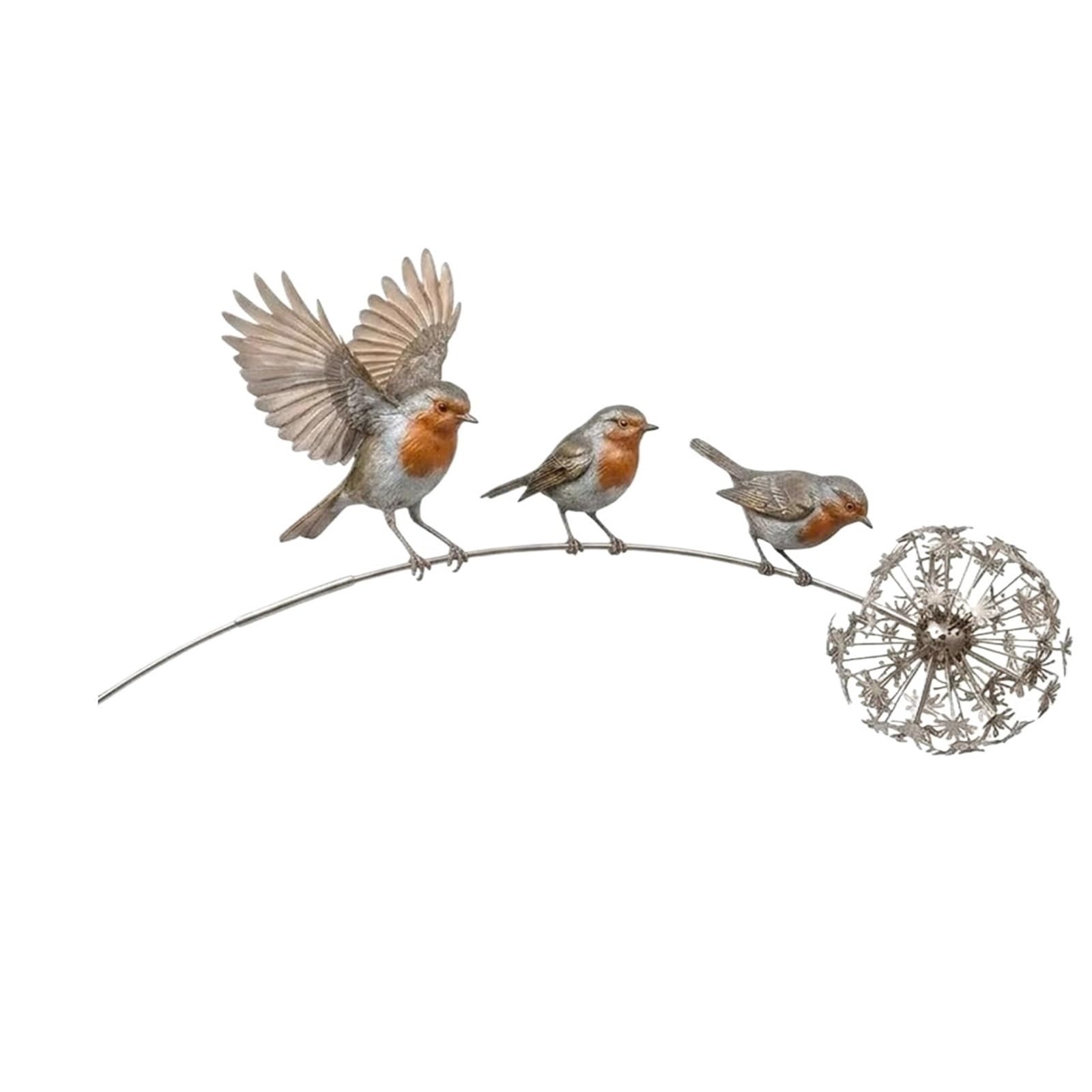 ANQKYO Robin Garden Stake Garden Stake With 3 Birds And Dandelion Design, Outdoor Yard Art For Lawn(Robin)