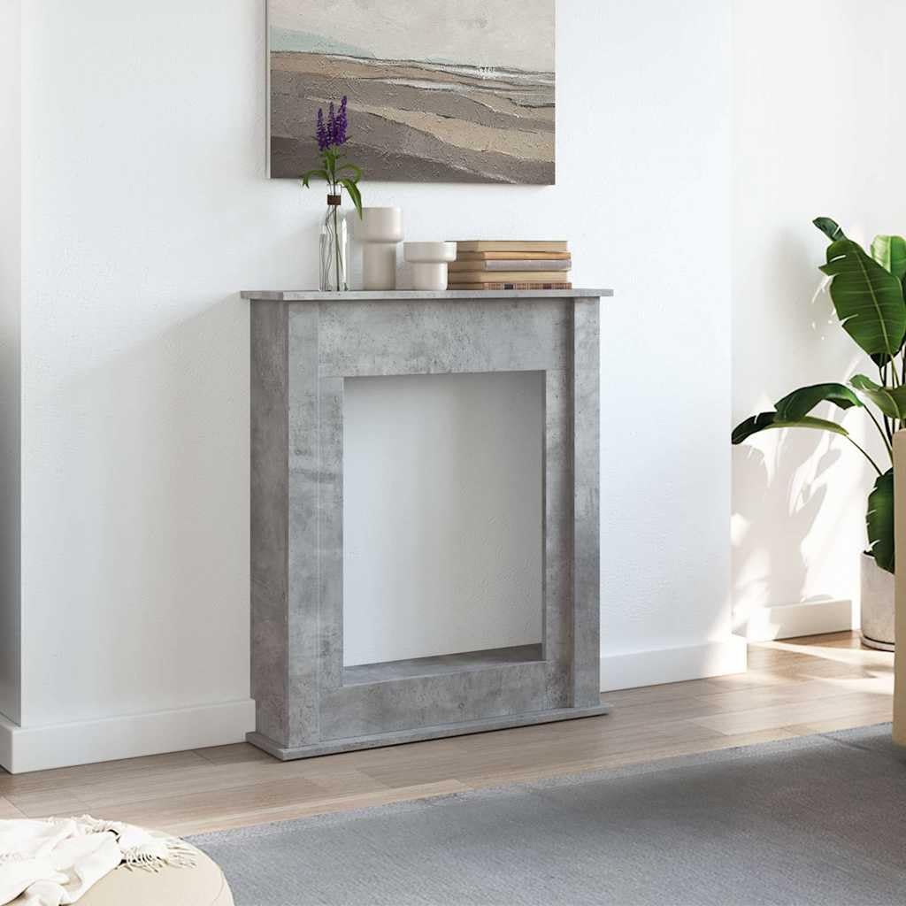 Mangloder Kaminumrandung Betongrau aus Holzwerkstoff 75 x 20 x 87,5 cm, Regal für Wohnzimmer und Garten, passend für Kamin Ofen Zubehör, mit Wandhalterung für LED Flammen