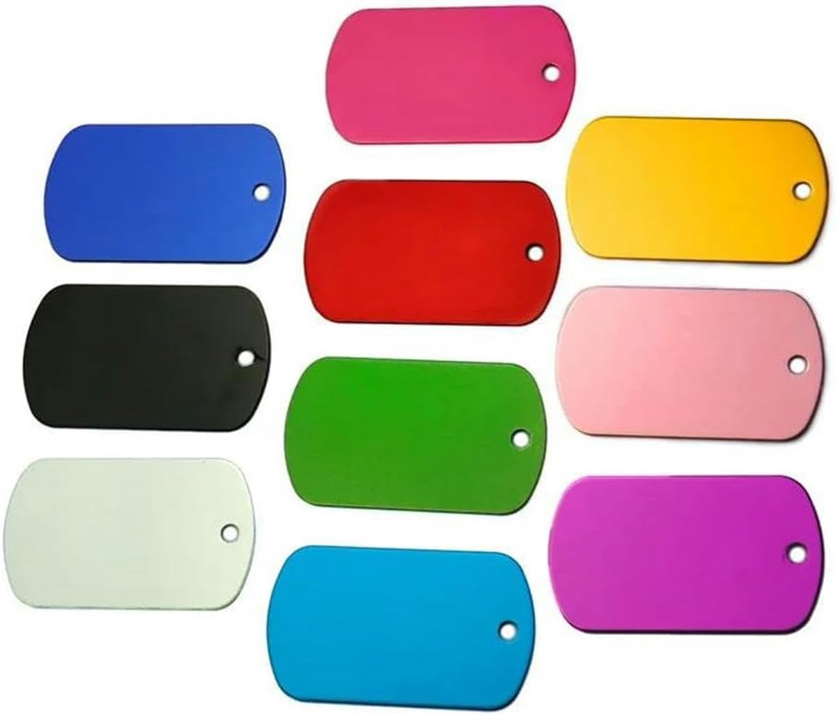 Lot de 100 médailles personnalisées en aluminium pour chien et chat, avec nom et numéro de téléphone, pendentif coloré, vierge, plaque signalétique personnalisée pour animal de compagnie, bleu, 50 x