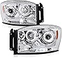 [For 2006-2008 Compatible with Dodge RAM 1500 2500 3500] LED Halo Ring Chrome Projector Headlight Headlamp Assembly, Driver & Passenger Side