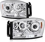 [For 2006-2008 Compatible with Dodge RAM 1500 2500 3500] LED Halo Ring Chrome Projector Headlight Headlamp Assembly, Driver & Passenger Side