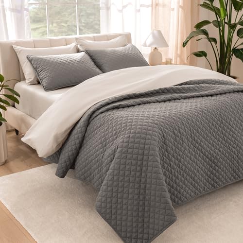 Bare Home Coverlet Set - Twin/Twin Extra Long - Lightweight Bed Decor - Comforter Alternative - All-Season Quilted Bedspread (Twin/Twin XL, Grey)
