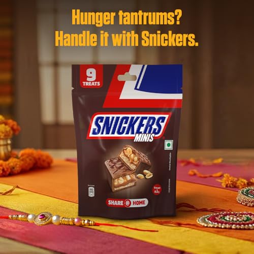 Image of Snickers Minis, Diwali Gift Pack, with Crunchy Peanuts, Nougat & Caramel, 9 Minis per Pouch, 103.5g, Pack of 4