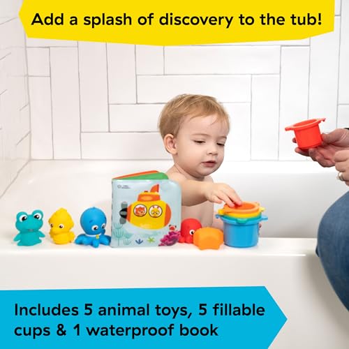 Image of Baby Einstein Ocean Explorers Opus Bath Pals 11-Piece Gift Set, Waterproof Bath Book, Bath Cups, Animal Shape Bath Toys for Baby and Toddler, Ages 3 Months and Up