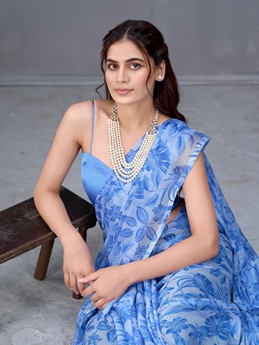 Image of Garden Vareli Nara Chiffon All-Over Floral Print Saree With Blouse Piece