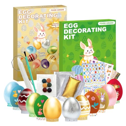 2-in-1 Easter Egg Decorating Kit,Complete Metallic Food Coloring Dye for Easter - 6 Color Food Grade Dye Tablets with Gold Glaze & Glitter & 89 Stickers, 16 Egg...