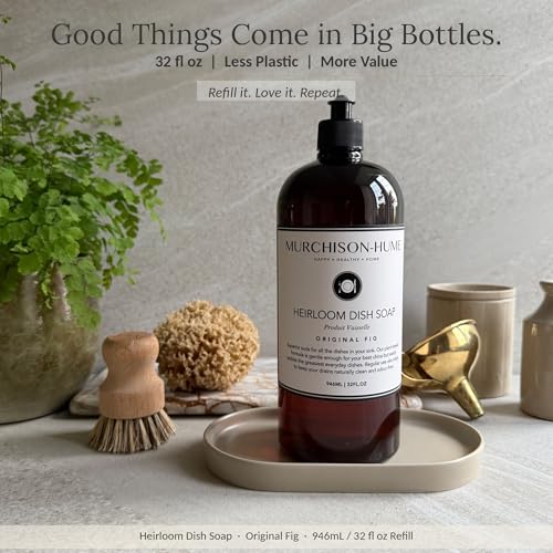 Image of Murchison-Hume Heirloom Dish Soap Refill | Plant-Based Dishwashing Liquid | Cuts Grease | Gentle on Hands | Hypoallergenic | Biodegradable | Safe for Fine China | Original Fig | 32 fl oz (Pack of 2)