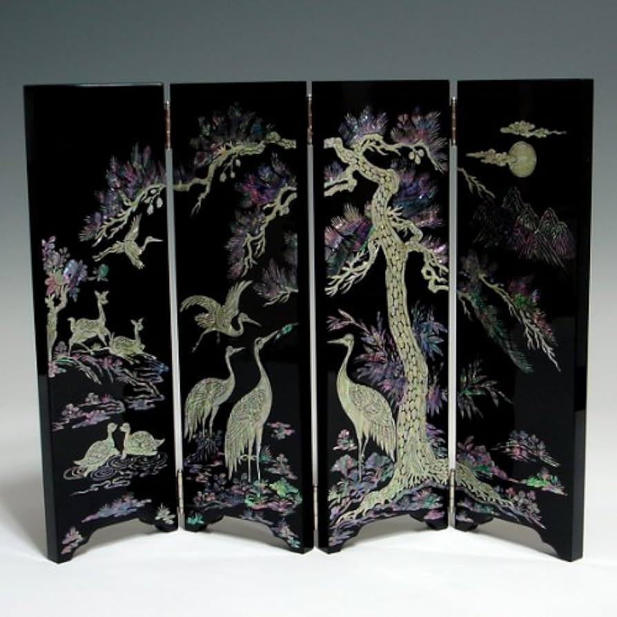 Amazon｜螺鈿細工 松＆鶴の絵 木製 おしゃれな間仕切り