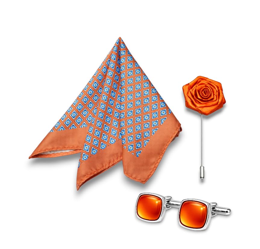 aachino Elite Men’s Accessories Set with Gift Box – Pocket Square, Cufflinks & Lapel Pin | Premium Polyester Formal Combo for Wedding, Party & Office Wear-picture-24