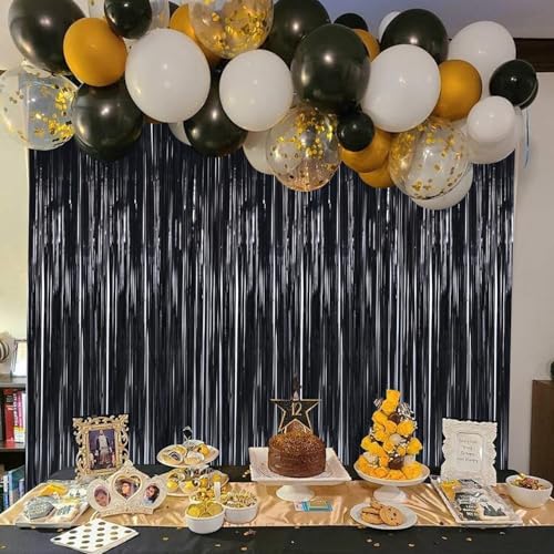 Image of Premium Metallic Foil Curtain 3x6 Ft Each for Party Decoration, Shimmer Backdrop for Birthday, Anniversary & Wedding, Easy to Hang Door & Wall Decoration Photo Booth (3, Black)