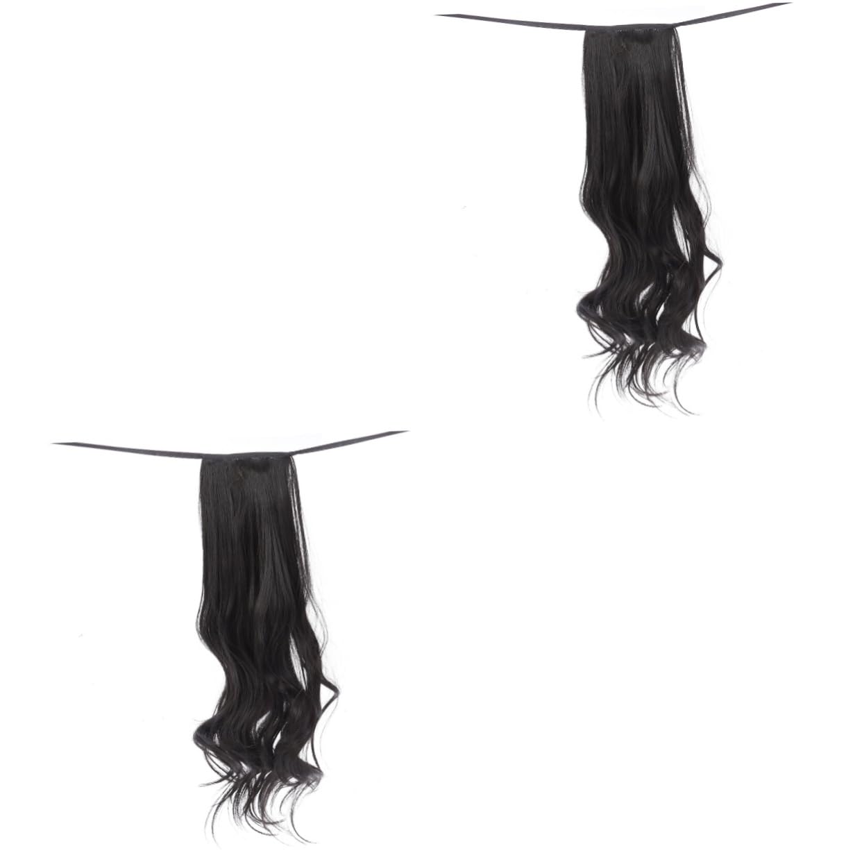 FOMIYES2pcs Long Curly Wig Human Hair Curly Hair Wig Wrap Pony Tail Extensions with Ribbon Women Wig Straight Wigs Hairpieces for Women Braid Wigs Curly Wigs Ponytail Miss Long Curly Hair