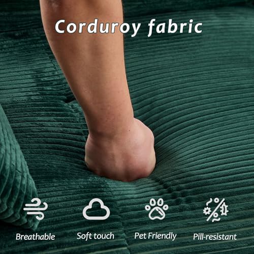 Image of L Shape Sofa Rearrangeable, Oversized Cloud Couch Sectional Modular Sofas with Detachable Ottoman, 4 Pillows and Deep Seat, Corduroy Boneless Couches Sets for Living Room, No Assembly Required, Green