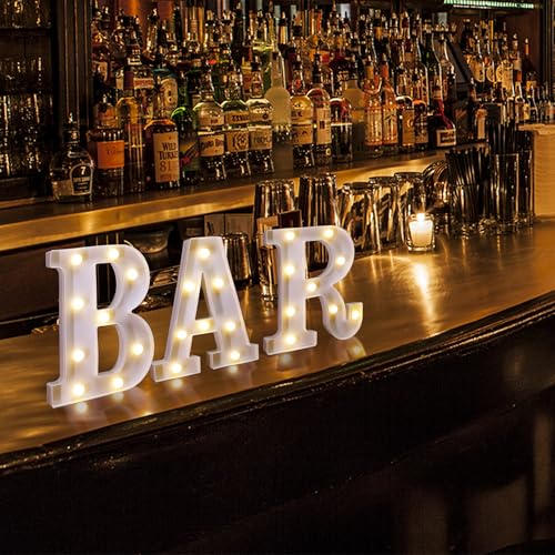 Image of Light Up BAR Sign, BAR LED Marquee Letter Light (Warm White) | BAR Letters with Lights, Battery Operated Light Up LED Letter for Pub Home Bar Party Decoration