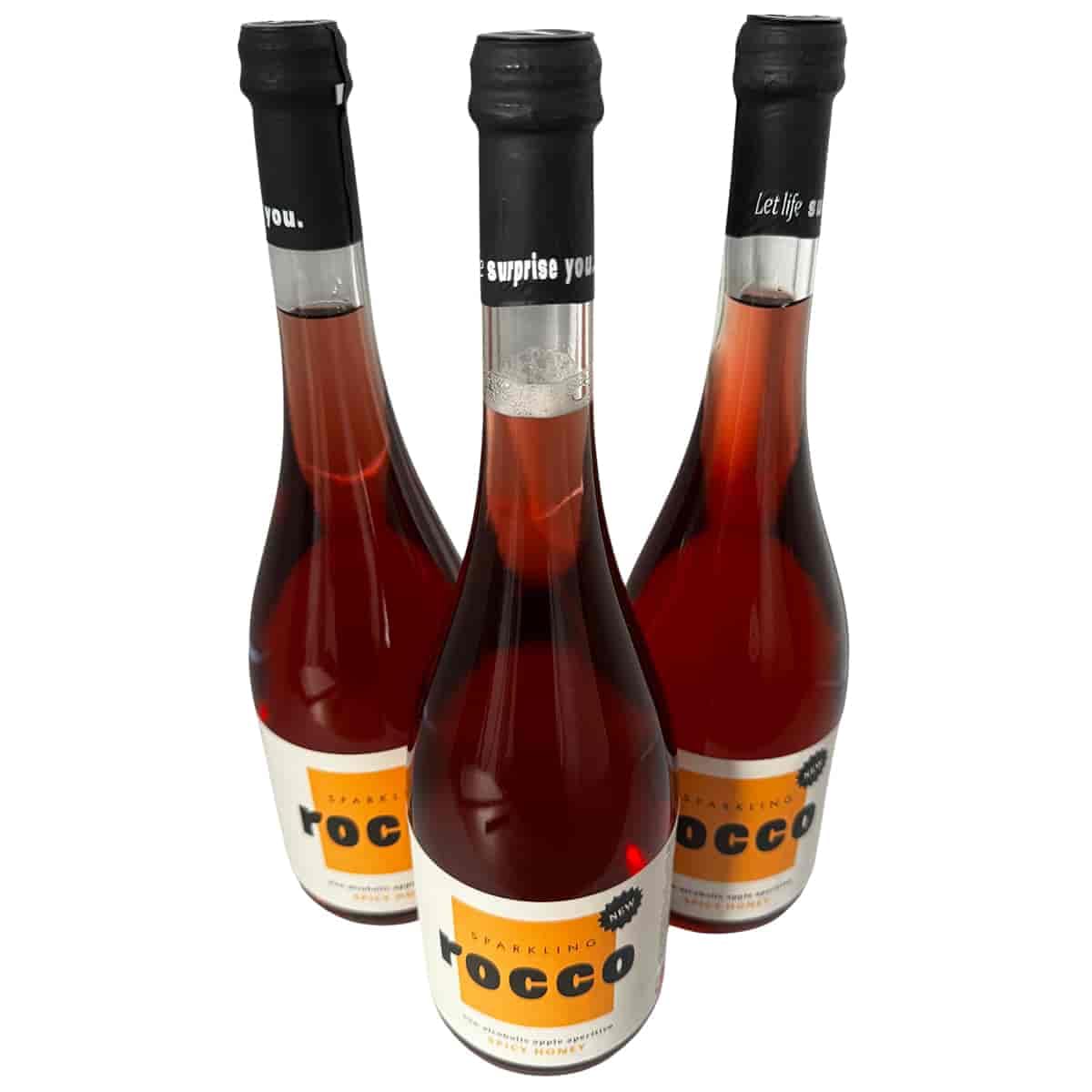 Sparkling Rocco – Spicy Honey 3×0,75L | Alkoholfreier Aperitif aus Südtirol | Kohlensäurehaltiges Apfelgetränk mit Ingwer, Honig & Limette | 2,25L Set | Rocco Weinsepphof