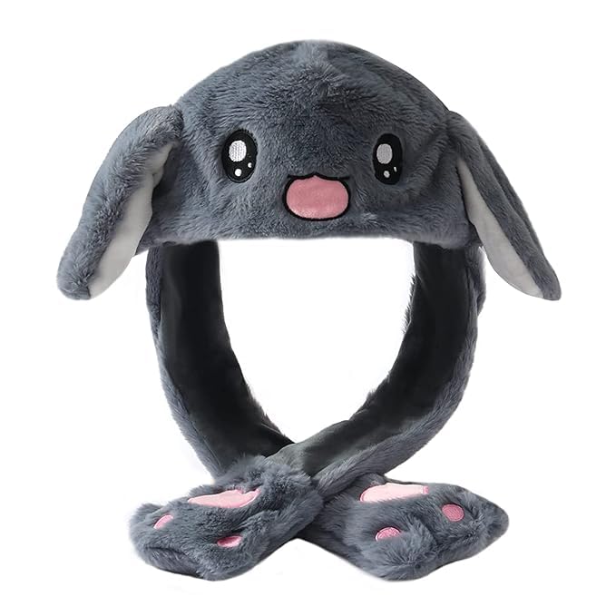 Bunny Caps with Moving Ears (LED Glowing Caps) Girls Headwear Plush Funny Hat, Plush Wool Winter Caps