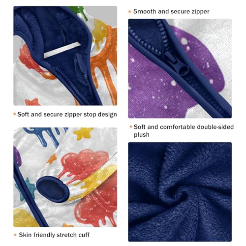 Dripping Colorful Clouds Stars Toddler Fleece Jacket Girl Boys Hooded Fleece Jacket Coat Warm Outwear Zip-up 3-10T3