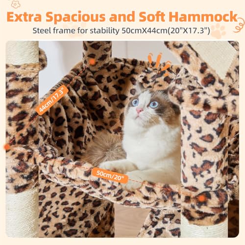 Image of Taoqimiao Cat Tree 71-Inch, Cat Tower for Indoor Cats Large Adult, Multi-Level Large Cat Condo, 8 Sisal Scratching Posts, Metal Frame Cozy Hammock, Scratch Board, 2 Top Perches, Leopard Print MS026LBW