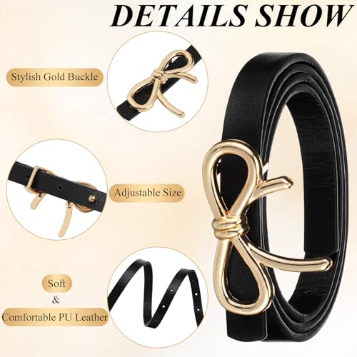 3 Pcs Bow Skinny Belt Womens Leather Fashion Bow Dress Belt Thin PU Leather Skinny Waist Decor for Women Pants Jeans3