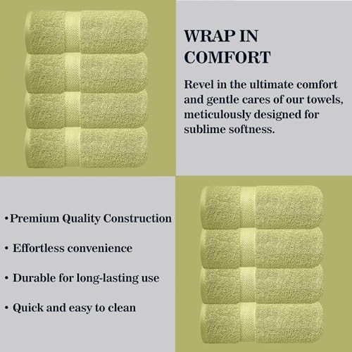 Image of Sulfar 100% Combed Cotton, Quick Drying Highly Absorbent Thick Bathroom Towels, Luxury Bath Towel Set (Pack of 4, 70 X 140 cm) - 600 GSM (Misty Green)