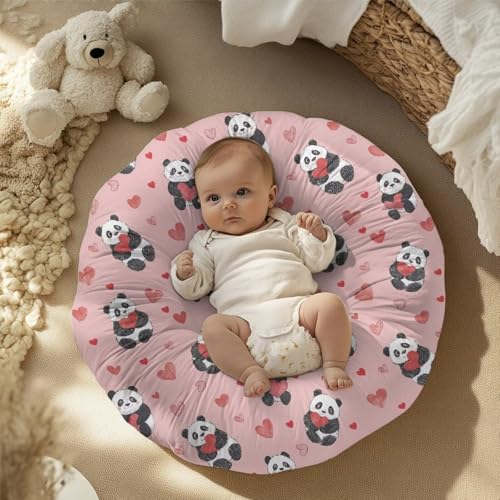 ZOUTAIRONG Cute Panda Newborn Lounger Cover for Boys Girls Infant Removable Slipcover Valentine's Day Heart Protector Cover for Infant Lounger Pillow (Lounger Pillow Not Included)