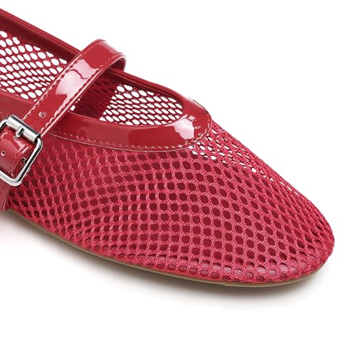 MaxMuxun Women's Flats Mesh Ballet Flats Round Toe Buckle Strap Comfortable Causal Dress Flats Shoes4