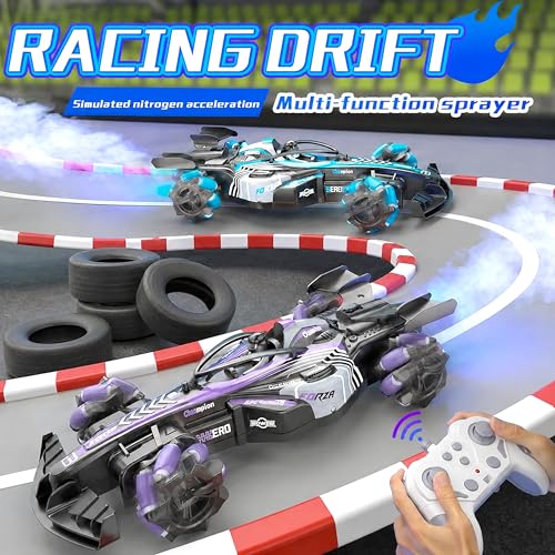 Image of VGRASSP 2.4 GHz Remote Control Phantom Drift Stunt Mist Car Toy for Kids with Flashing Lights and Music - 360 Rotating Rechargeable 4WD RC Formula Smoke Car for Boys and Girls - Color As Per Stock