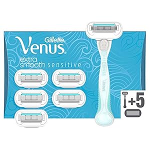 Gillette Venus Extra Smooth Sensitive Rasierer Damen mit Feuchtigkeitsstreifen für Hautschutz, Damenrasierer + 6 Rasierklingen