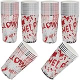 QXBXYHM 50 Pcs Halloween Blood Printed Paper Cup, Disposable Bloody Handprint Party Cups, Scary Printed Drinking Cups for Halloween Themed Party Supplies Soda Juice Drinks