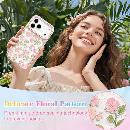 Coque iPhone 17 Pro fleurs strass antichoc en TPU transparent