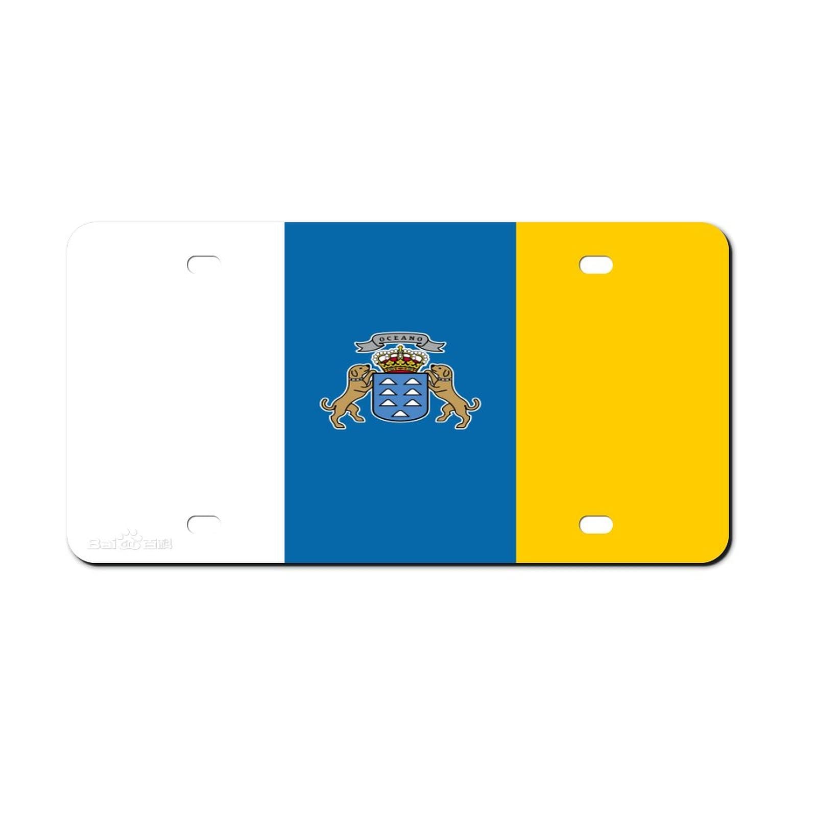 License Plate Canary Islands Flag License Plate Frame, Front Aluminum Metal License Plate Auto Car Tag, Decorative Novelty License Plate Cover Frame 6 X 12 Inch
