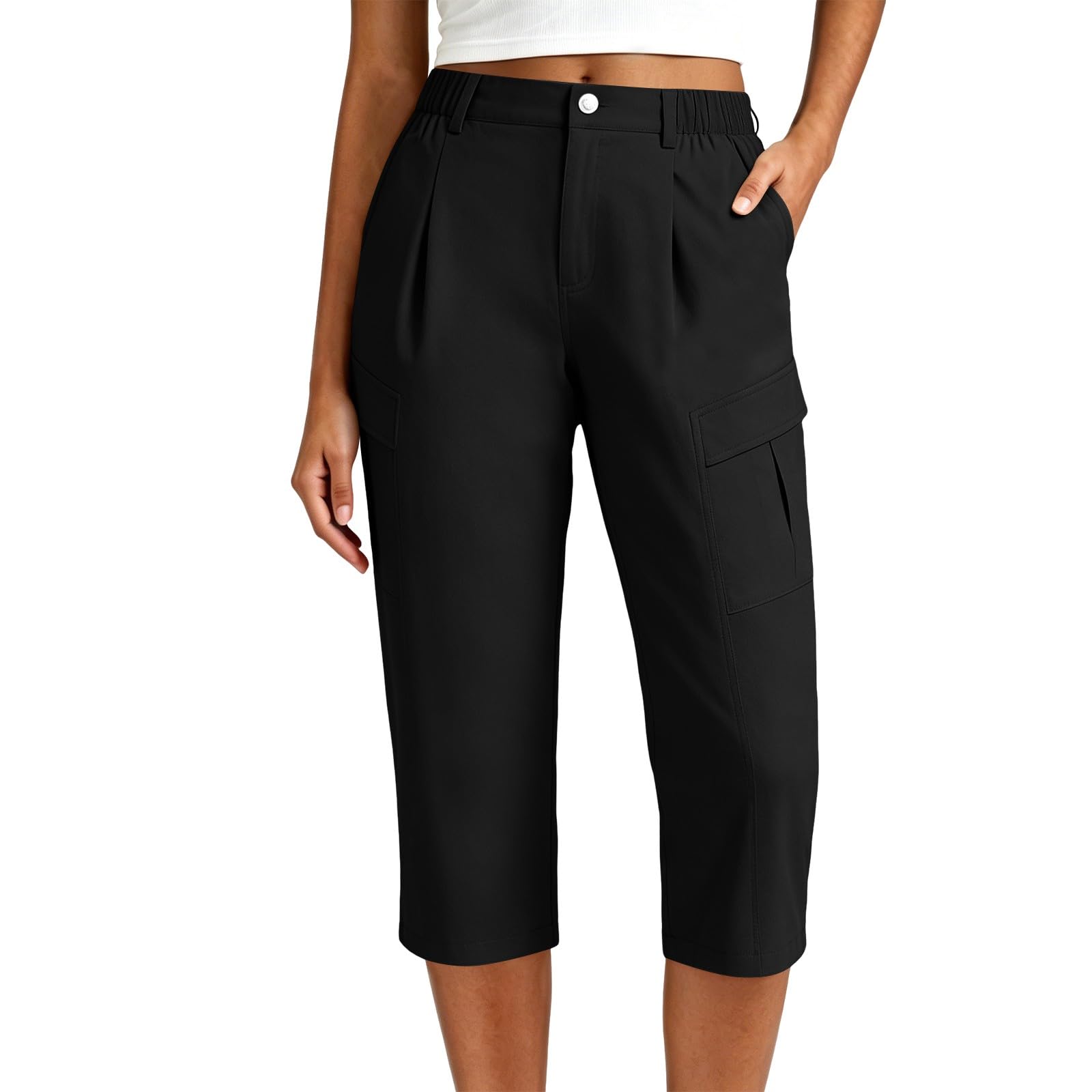 Caprihose Damen Sommer 3/4 Wanderhose Damen Leicht Arbeitshose Mit Taschen 2026 Golf Chino Sporthose Lockere Dreiviertel Freizeithose Bootcut Yoga Fitness Outdoorhose