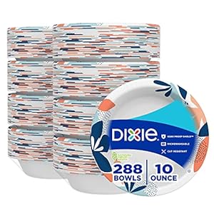 Dixie Small Paper Bowls, 10 Oz, 36 Count (Pack of 8), Microwave-Safe, Soak-Proof, Disposable Bowls Great For Snacks, Dessert, And Light Lunch Meals