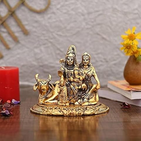 Collectible India Handcrafted Shiva Parvati Ganesh Idol Shiv Parivar Murti Statue Sculpture - Lord Shiva Idols Family Sitting On Nandi Showpiece Figurine for Home Office Cover