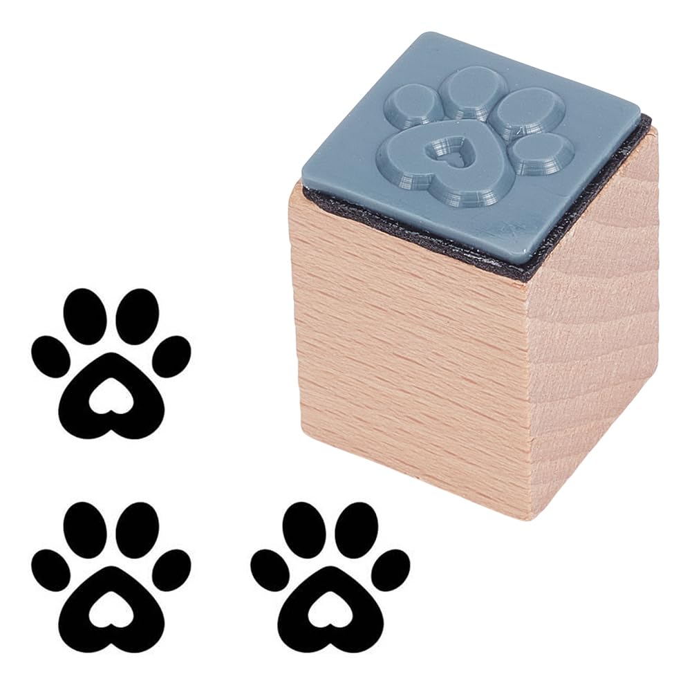 OLYCRAFT Wooden Rubber Stamp Paw Print Wooden Craft Stamp 2.5x2.5x3cm Mini Rubber Stamps Wood Stamping Tool for DIY Art and Craft Journals Albums Scrapbooking Card Making Planner Envelope