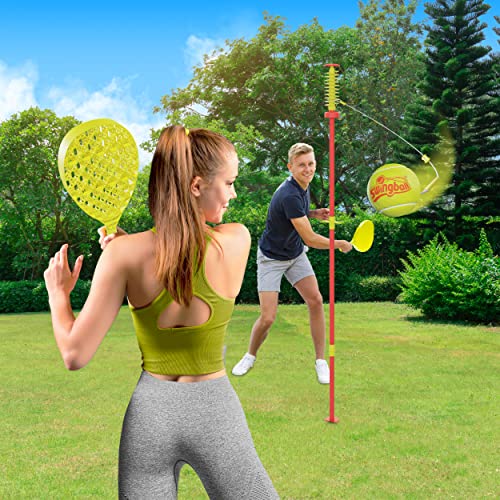 Swingball Classic Original | Rot und Gelb | Outdoor-Aktivitäten | Traditioneller Stock im Boden Set | Echter Tennisball und 2 Meisterschaftsschläger | Geeignet für alle 5 Jahre +