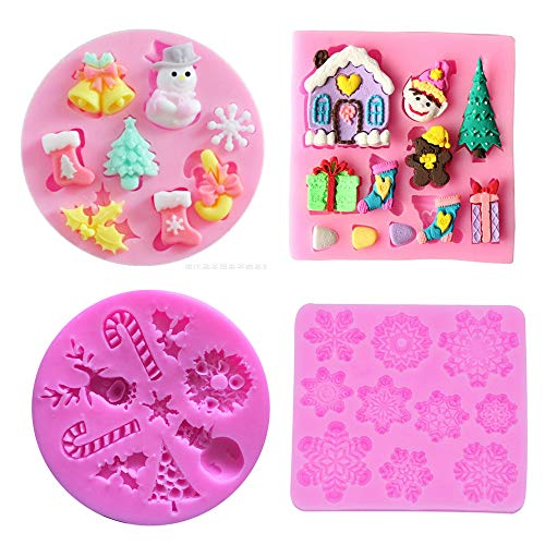Falytemow 4 pcs christmas collection cake silicone fondant molds,…