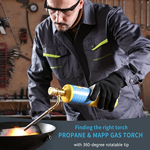 Propane Mapp Gas Torch Head 360° Rotatable Nozzle, Plumbing Torch Flame Adjustable Fuel by Propane Mapp Map-Pro Canisters, High Intensity, Brass Pressure Regulator