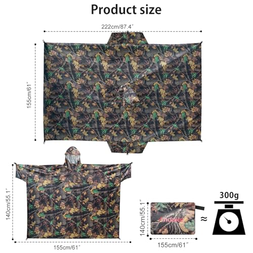Image of Andake Waterproof Rain Poncho for Adults Unisex,230T Ripstop Polyester,Raincoat Gear with Transparent Viewing Window Outdoors